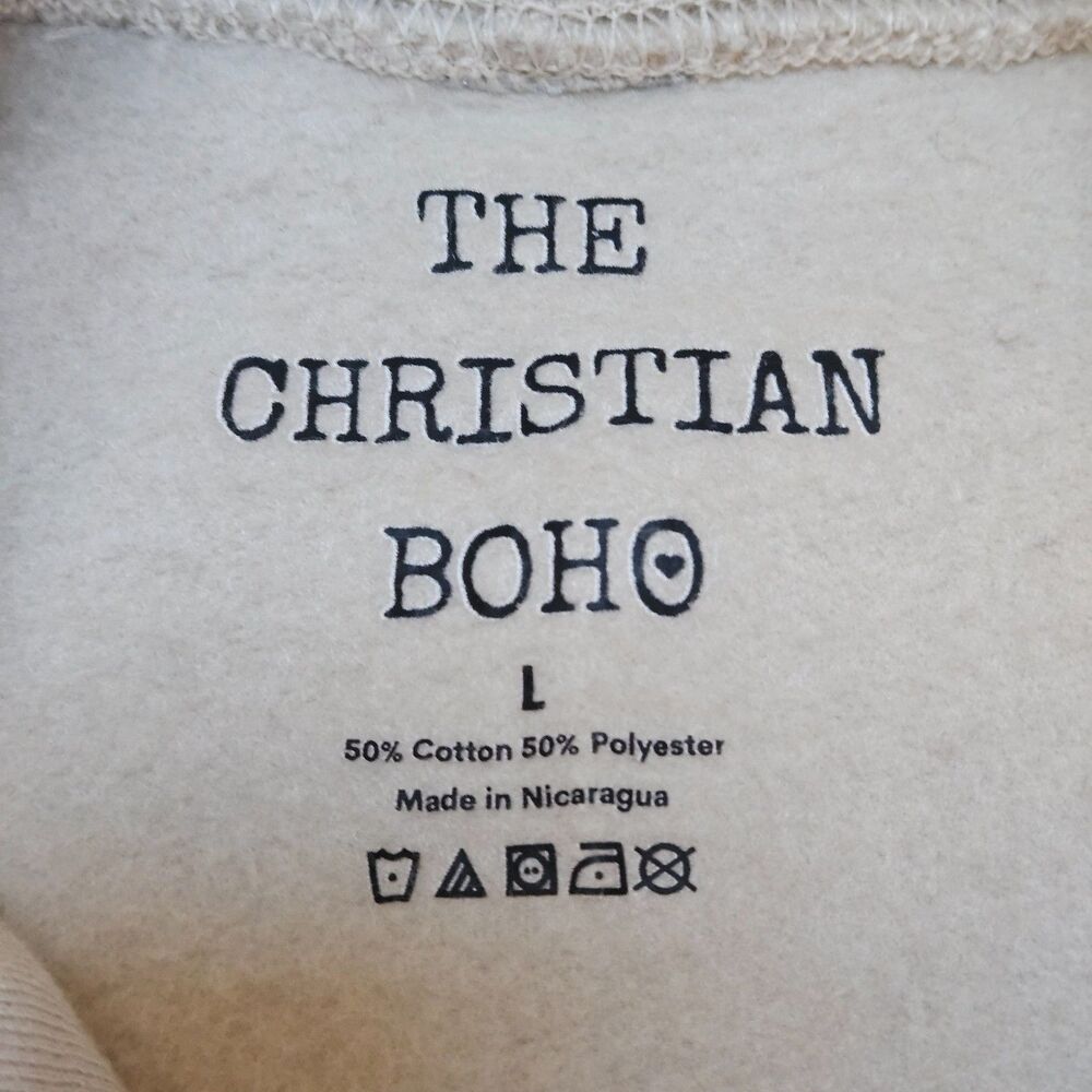 The Christian Boho Sweatshirt Hoodie Women Sz L Strengthen Me Psalm 119:23 Gray - Picture 4 of 7